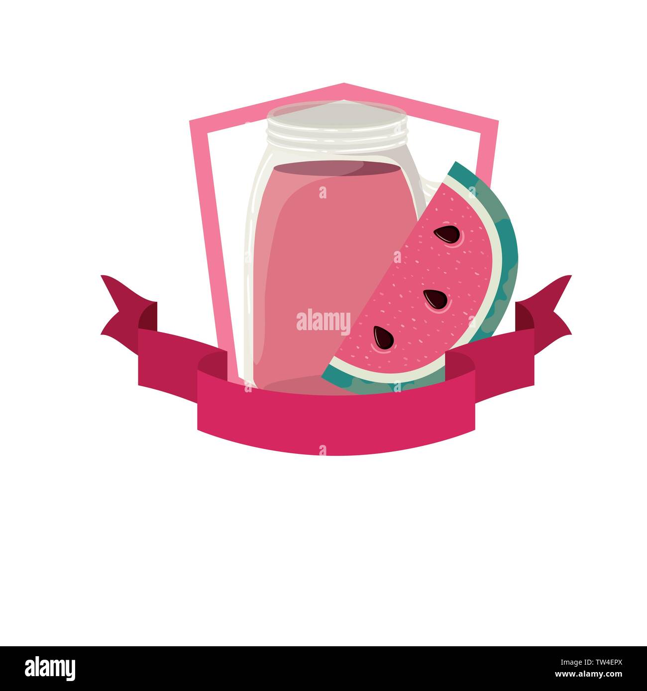 Vetro con cocomero e drink di paglia Illustrazione Vettoriale