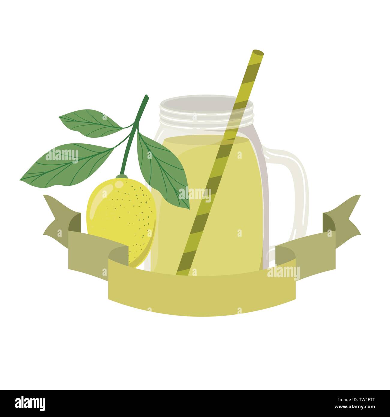 Vetro con limone e drink di paglia Illustrazione Vettoriale