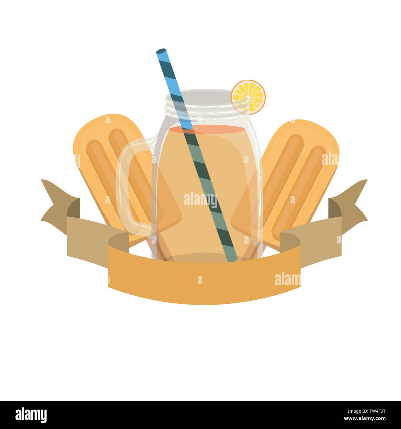 Vetro con arancia e drink di paglia Illustrazione Vettoriale