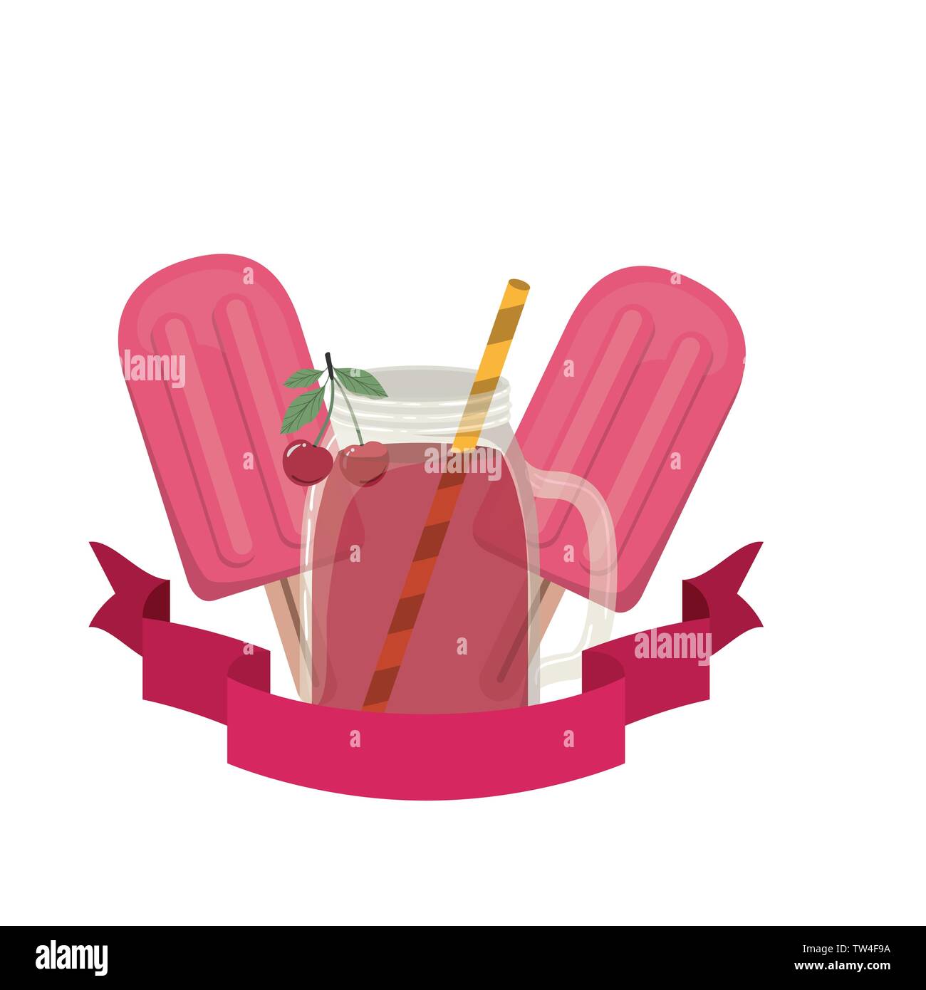 Vetro con la ciliegia e la bevanda di paglia Illustrazione Vettoriale