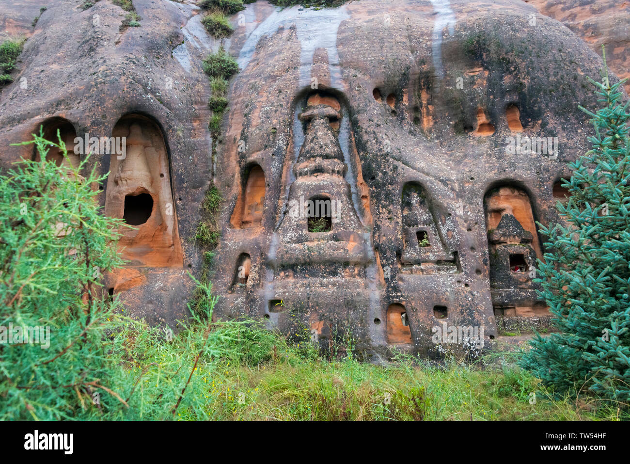 Le grotte in Tempio di Mati Scenic Area, Zhangye, provincia di Gansu, Cina Foto Stock