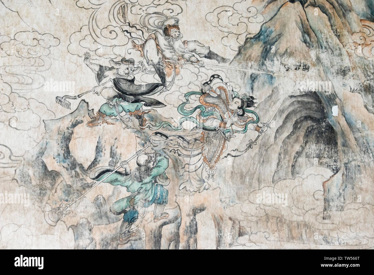 Il Murale che raccontano la storia del viaggio all'Ovest, Sanzang e dei suoi seguaci, Dafo (Grande Buddha) Tempio, Zhangye, provincia di Gansu, Cina Foto Stock Il Murale che raccontano la storia del viaggio all'Ovest, Sanzang e dei suoi seguaci, Dafo (Grande Buddha) Tempio, Zhangye, provincia di Gansu, Cina Foto Stock