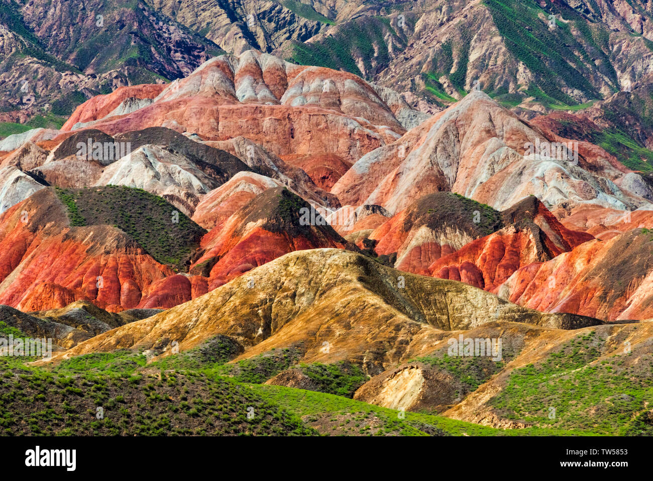 Montagne colorate in Zhangye Geoparco nazionale, Zhangye, provincia di Gansu, Cina Foto Stock