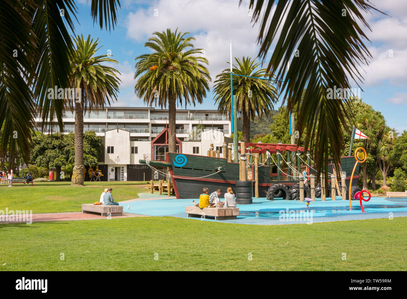 Area di parcheggio, Picton Ferry port, Isola del Sud, Nuova Zelanda Foto Stock