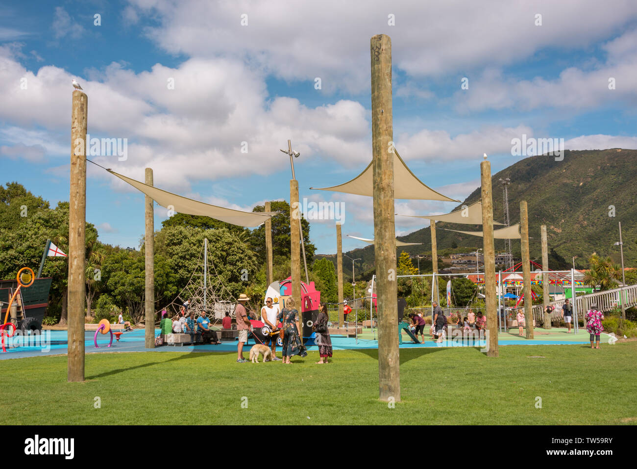 Area di parcheggio, Picton Ferry port, Isola del Sud, Nuova Zelanda Foto Stock