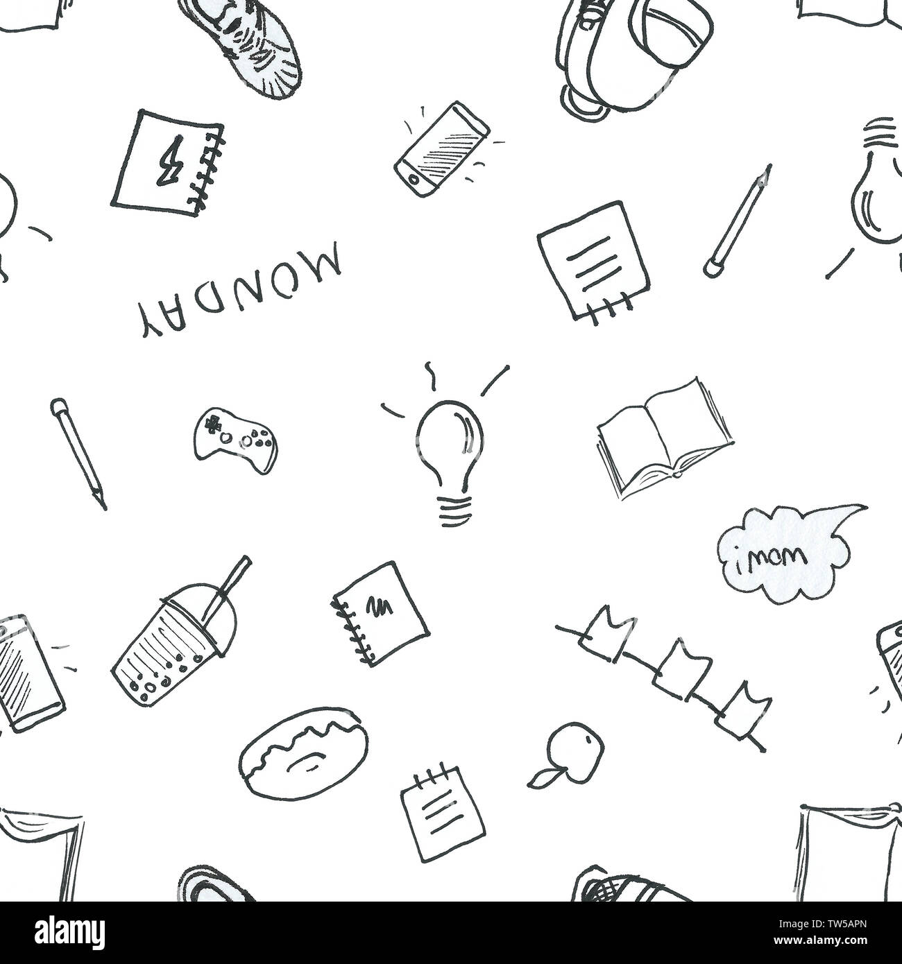 Si torna a scuola seamless pattern doodle stile disegnare a mano Foto Stock