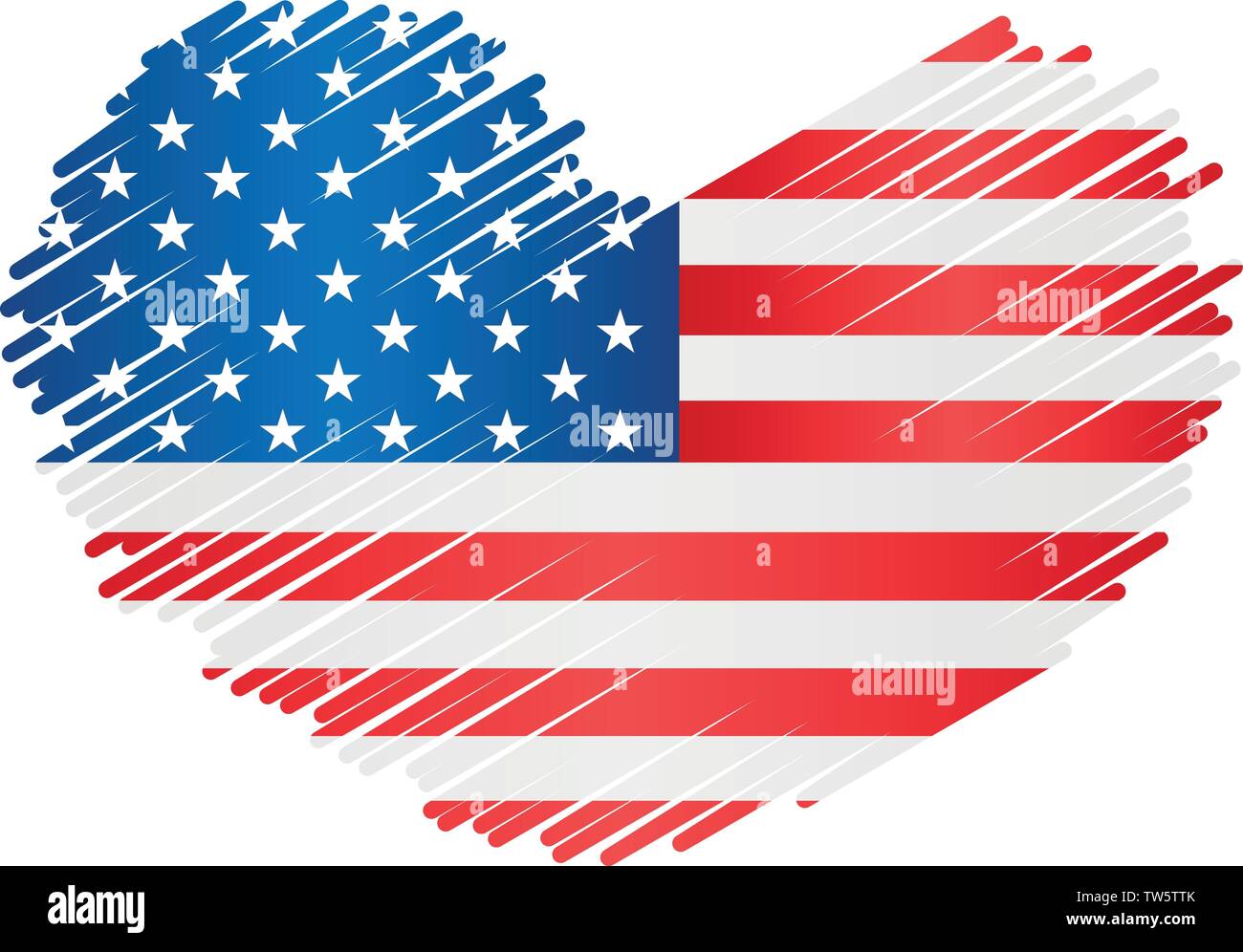 Bandiera americana degli Stati Uniti d'America vettore di cuore Illustrazione Vettoriale