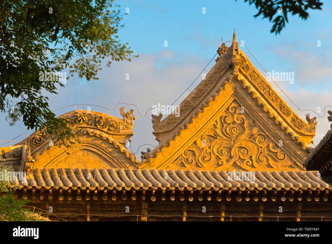 Dettagli architettonici di Dafo (Grande Buddha) Tempio, Zhangye, provincia di Gansu, Cina Foto Stock