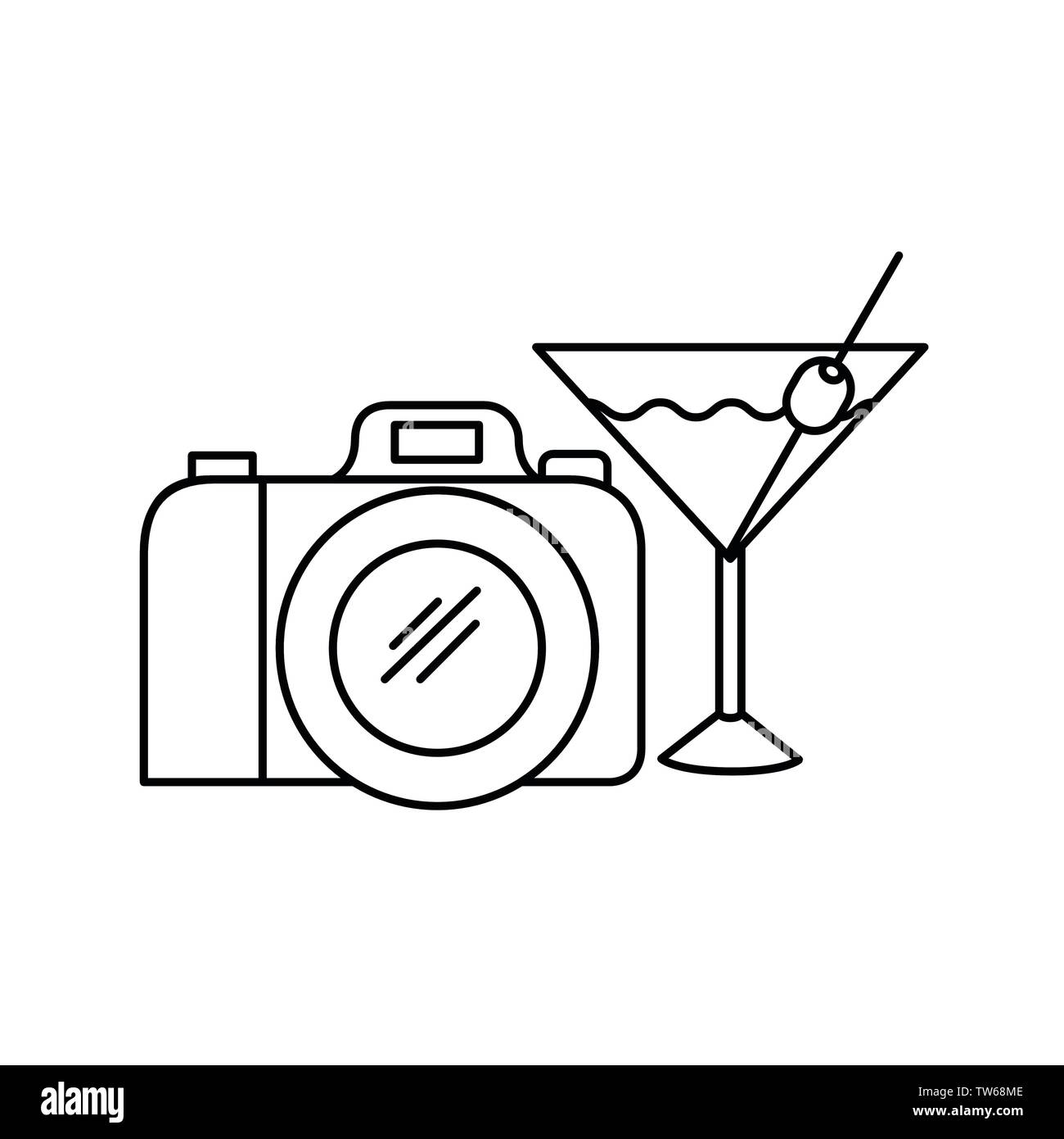 Silhouette di cocktail e fotografica della fotocamera Illustrazione Vettoriale