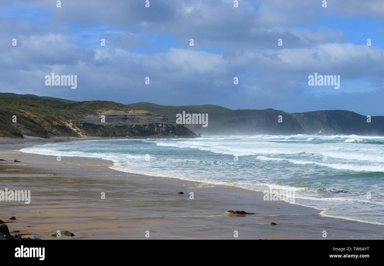 La fine della costa sud via segue la costa lungo il sud della Baia del Capo nel Sud Tasmania. Foto Stock