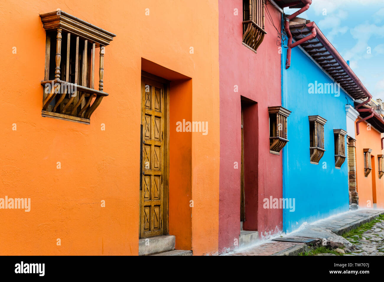 Colorate strade in Candelaria aera Bogotà capitale della Colombia Sud America Foto Stock
