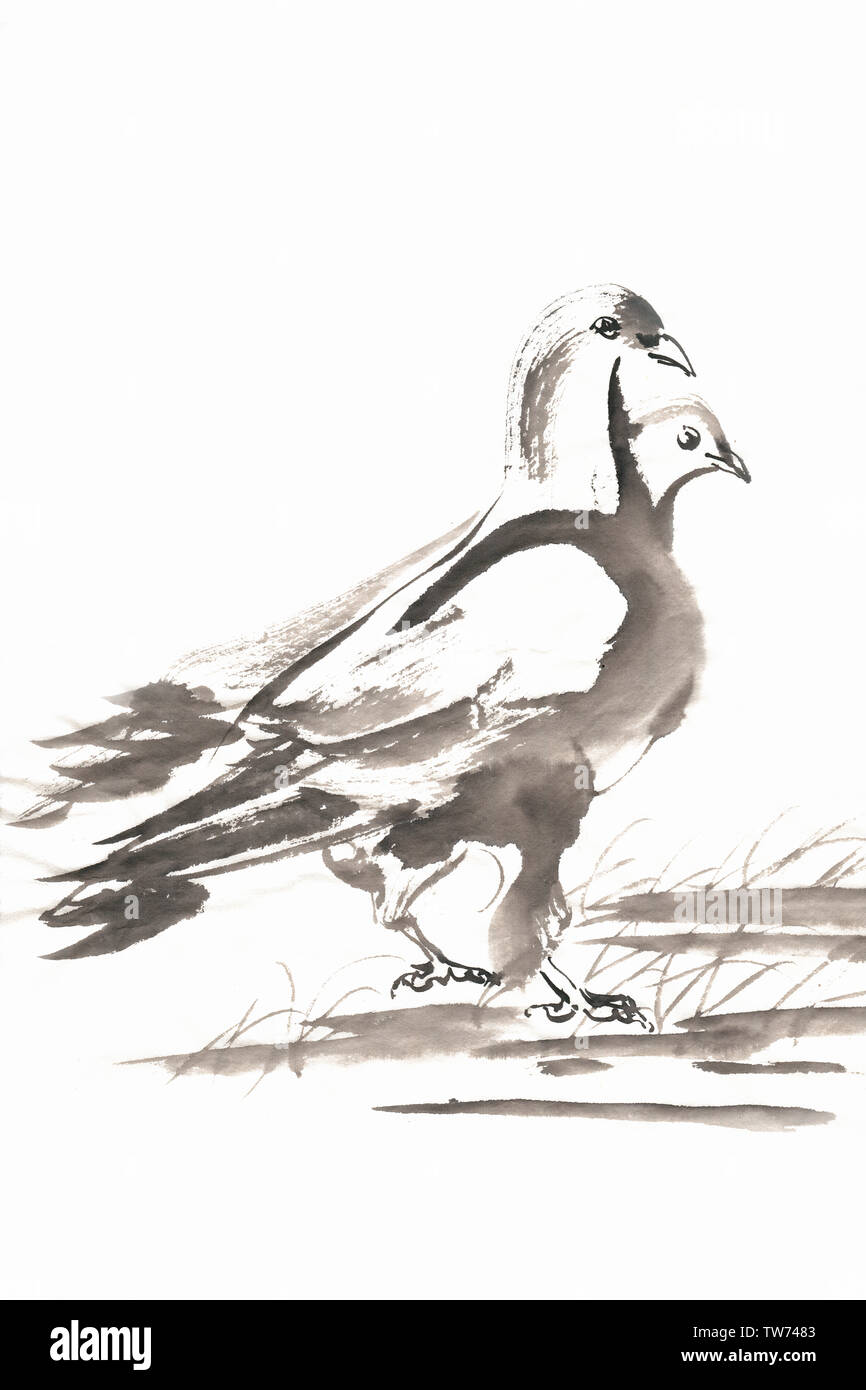 Cinese Pittura dipinta a mano di pittura di inchiostro libero di elementi di materiale Foto Stock