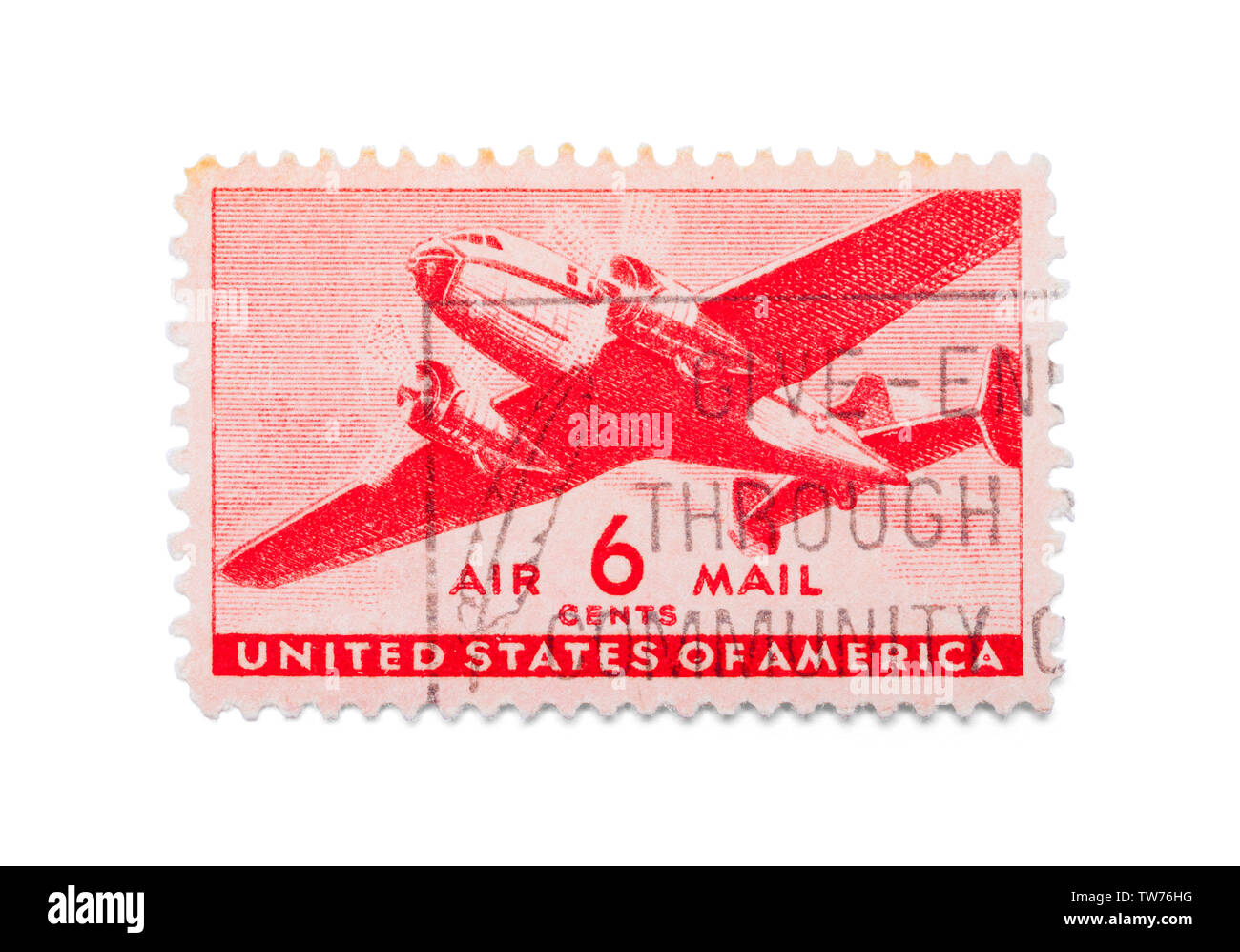 Stati Uniti d'America retrò Air Mail francobollo isolato su sfondo bianco. Foto Stock