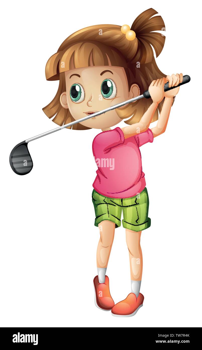 Un giocatore di golf femminile illustrazione di carattere Illustrazione Vettoriale