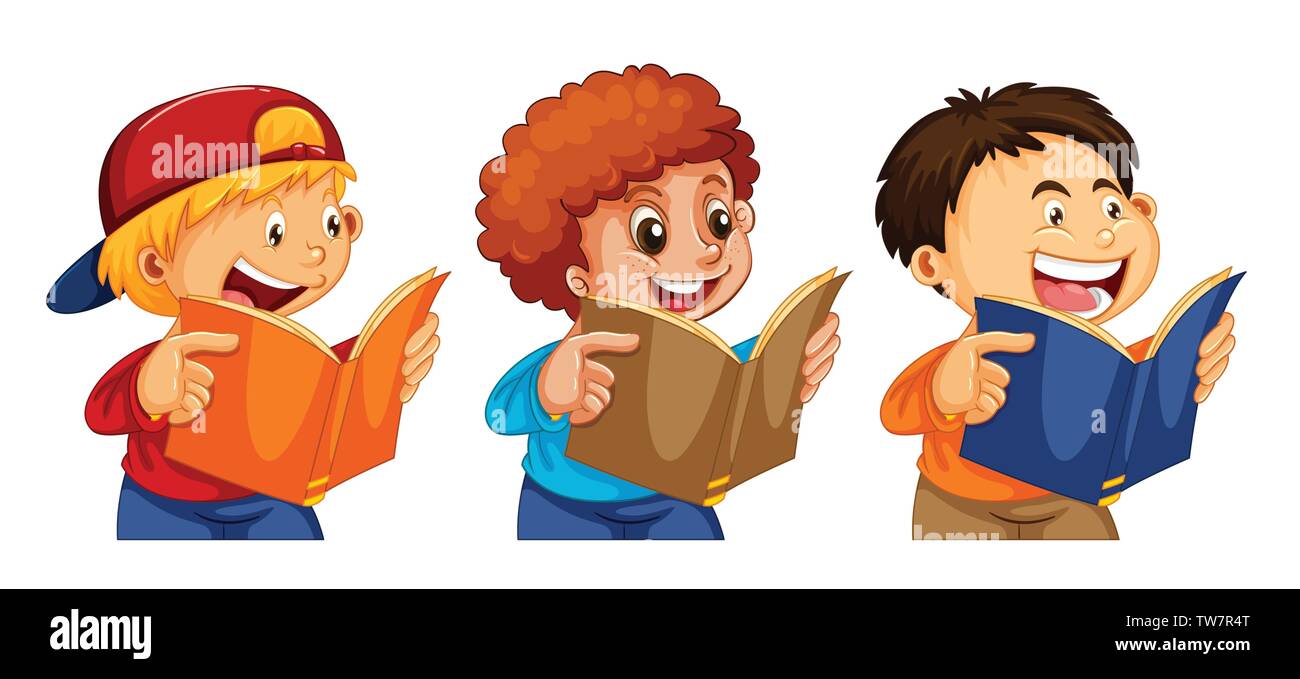 Set di boy readign una illustrazione per un libro Illustrazione Vettoriale