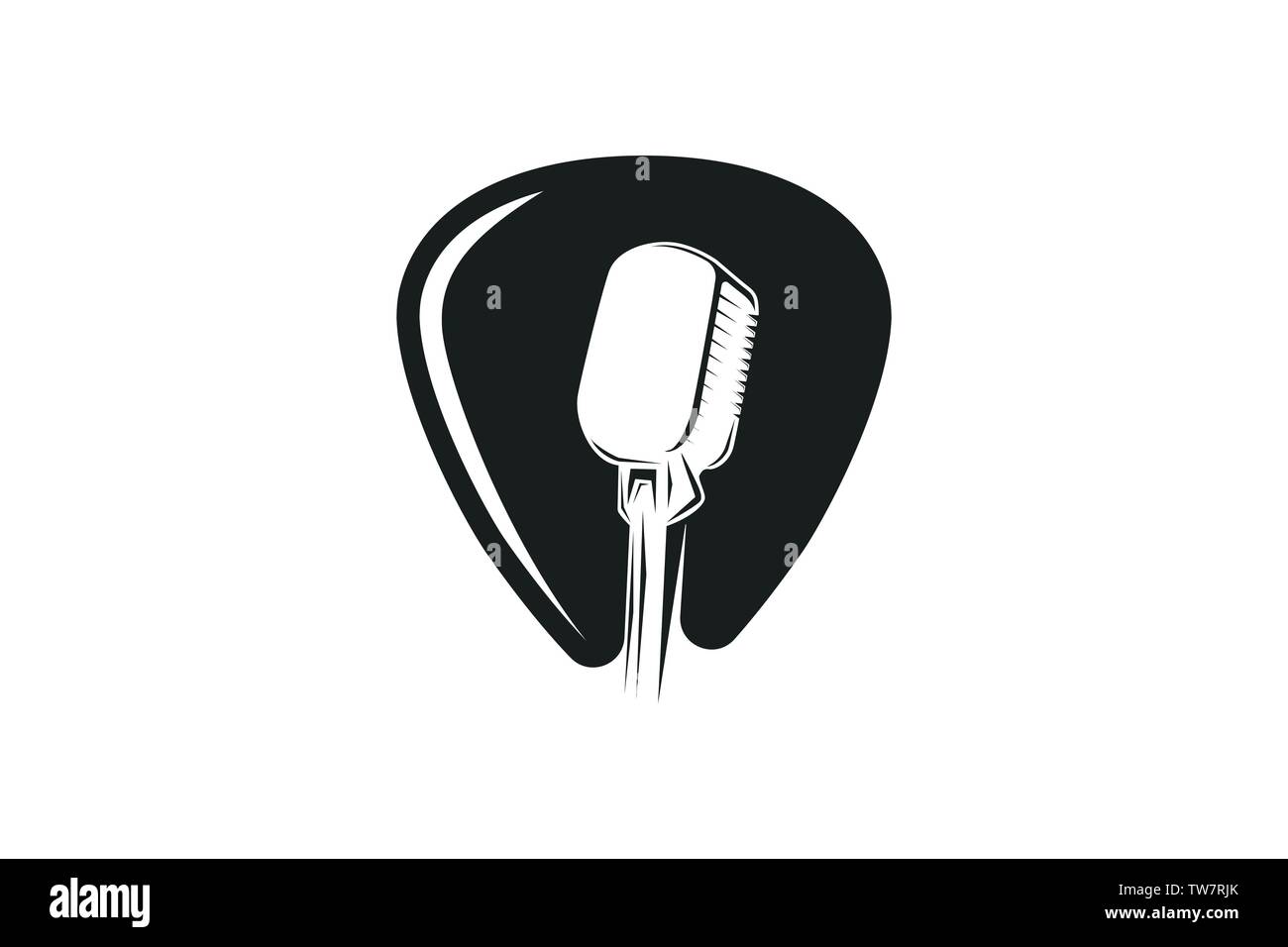 Microfono per chitarra e microfono disegni logo ispirazione isolata su sfondo bianco Illustrazione Vettoriale