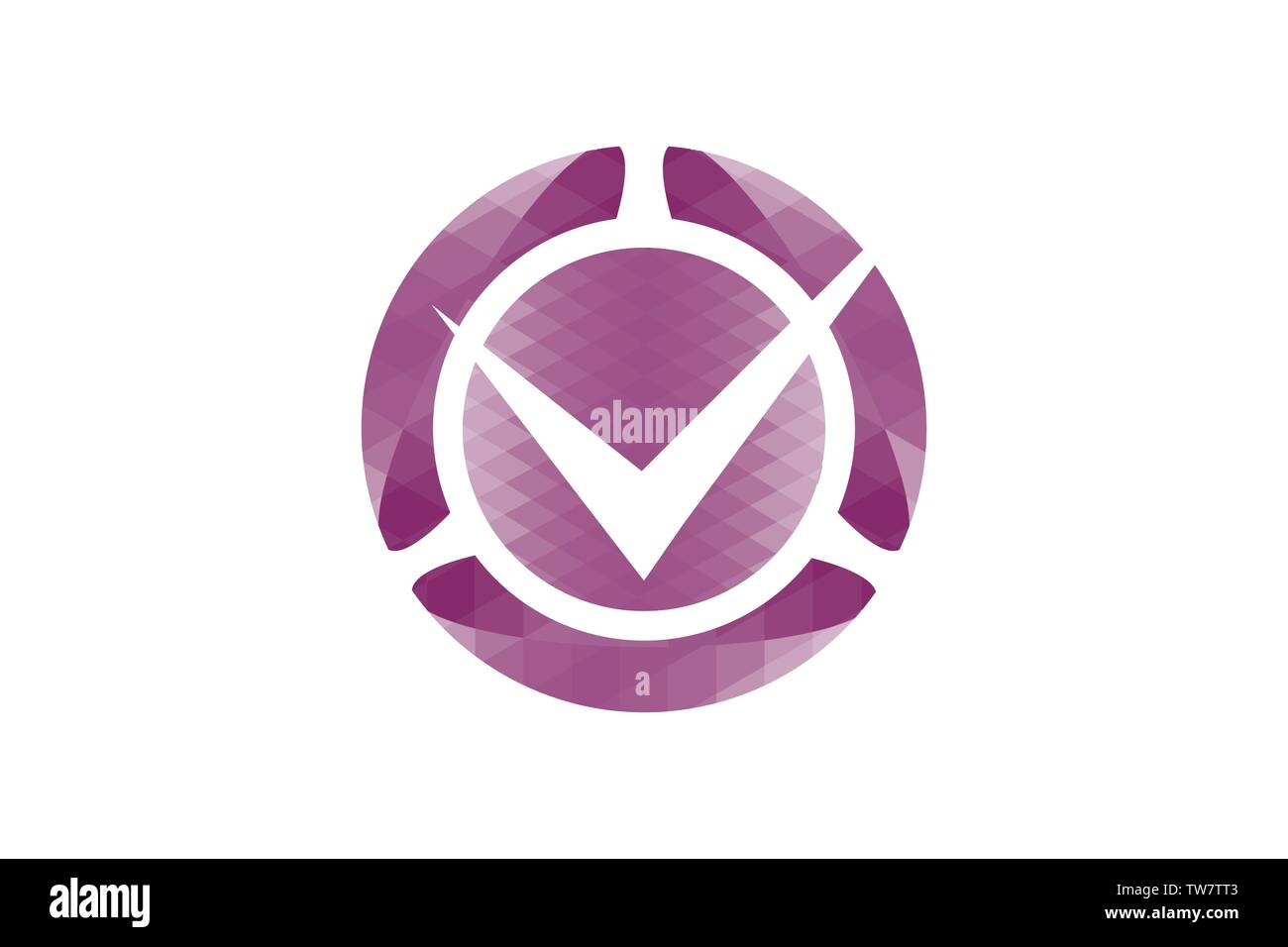 Round e segno di spunta disegni logo ispirazione isolata su sfondo bianco Illustrazione Vettoriale