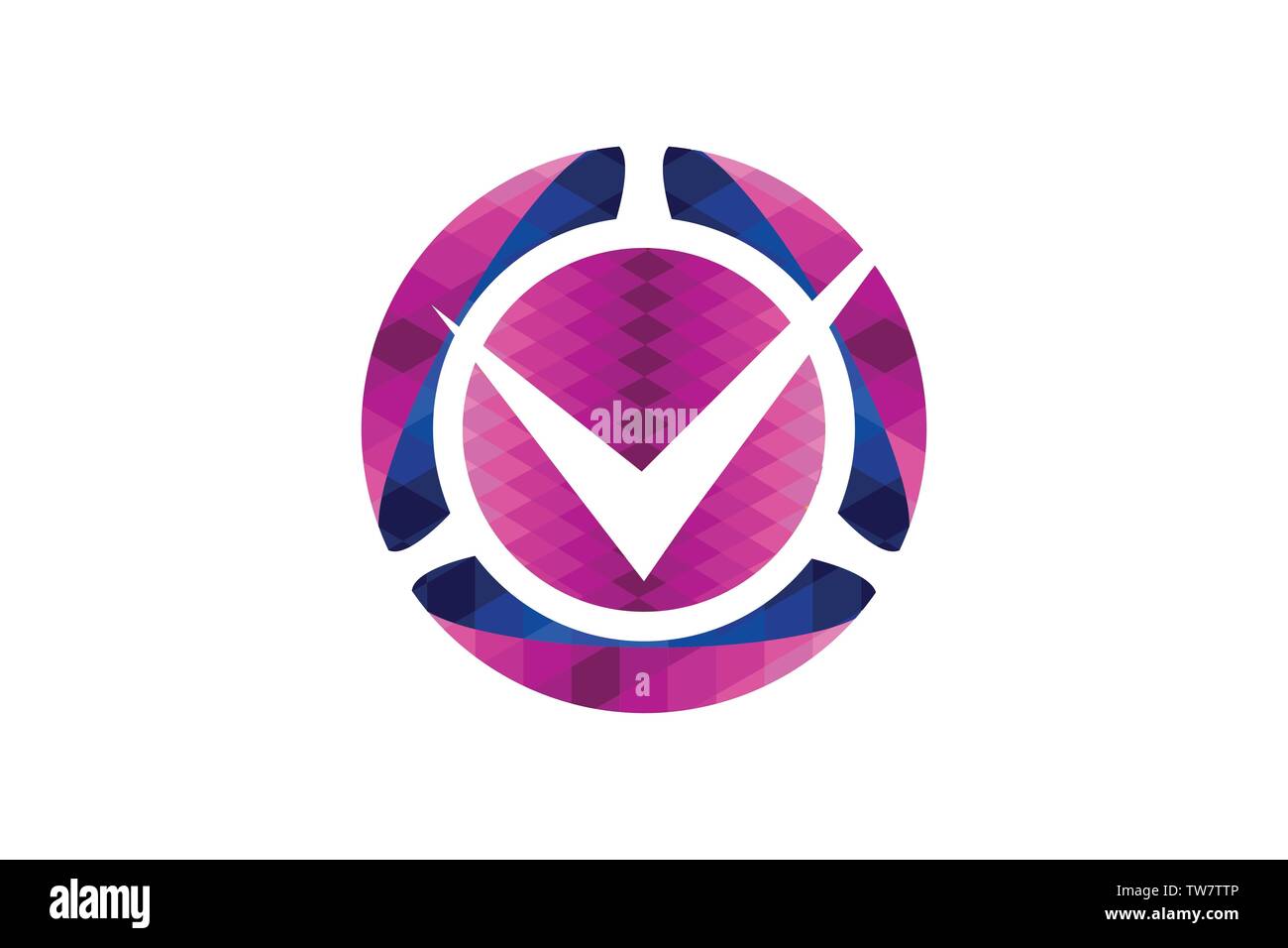 Round e segno di spunta disegni logo ispirazione isolata su sfondo bianco Illustrazione Vettoriale