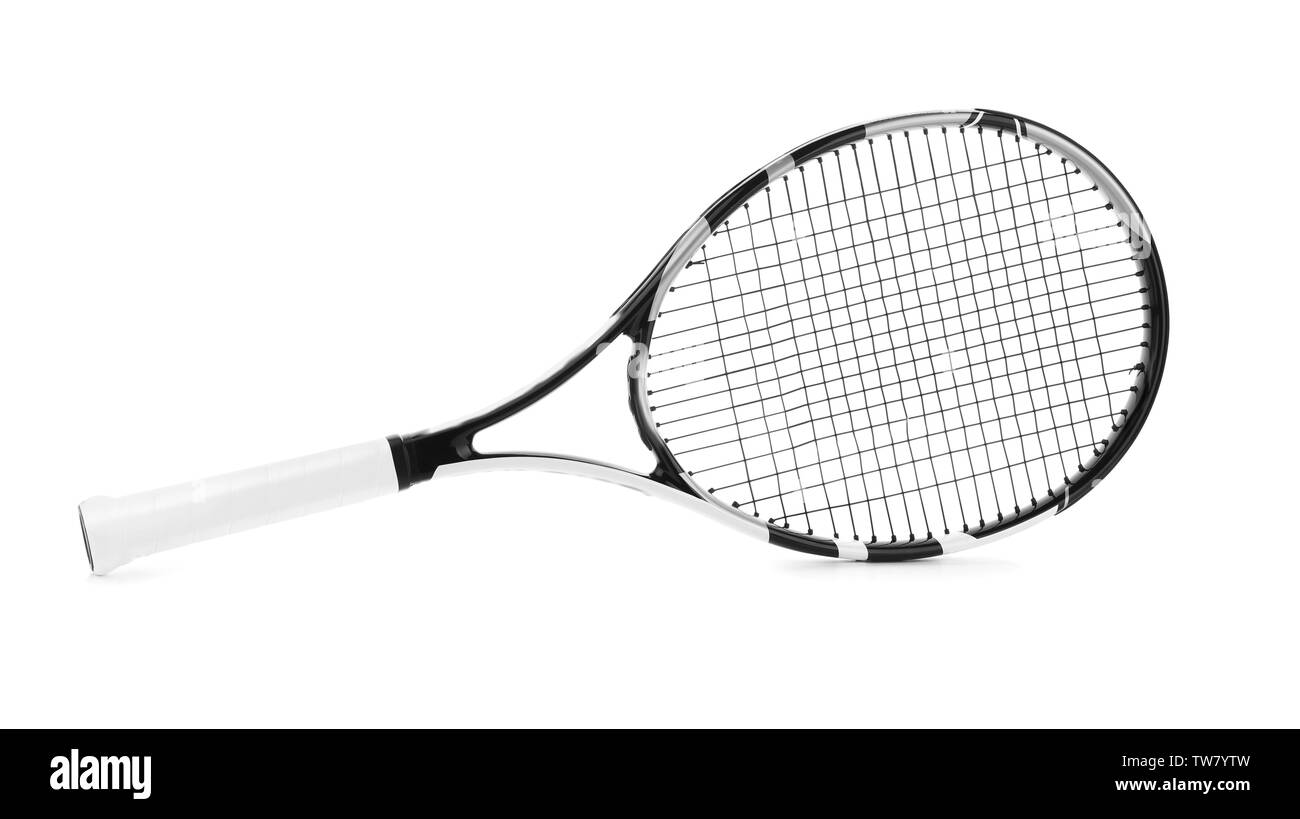 Racchetta da Tennis su sfondo bianco Foto Stock