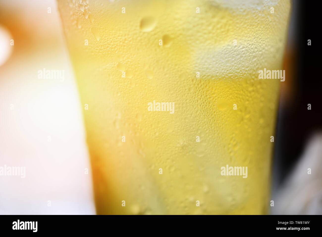 Beer bubbles glass close up of mug beer with water drop on a pub background Foto Stock