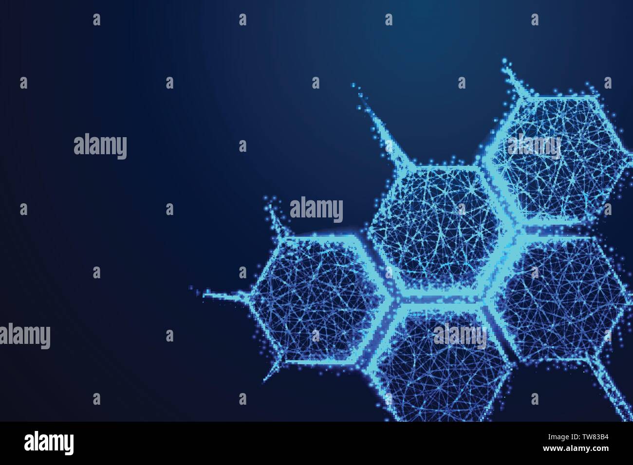 Molecola icona struttura formare linee e triangoli, punto collegamento rete su sfondo blu. Abstract bassa poli, Triangolo, punti, linee, poligoni. Shine Illustrazione Vettoriale
