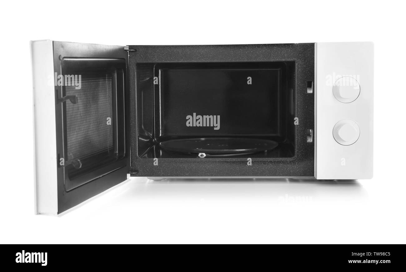 Forno a microonde su sfondo bianco Foto Stock