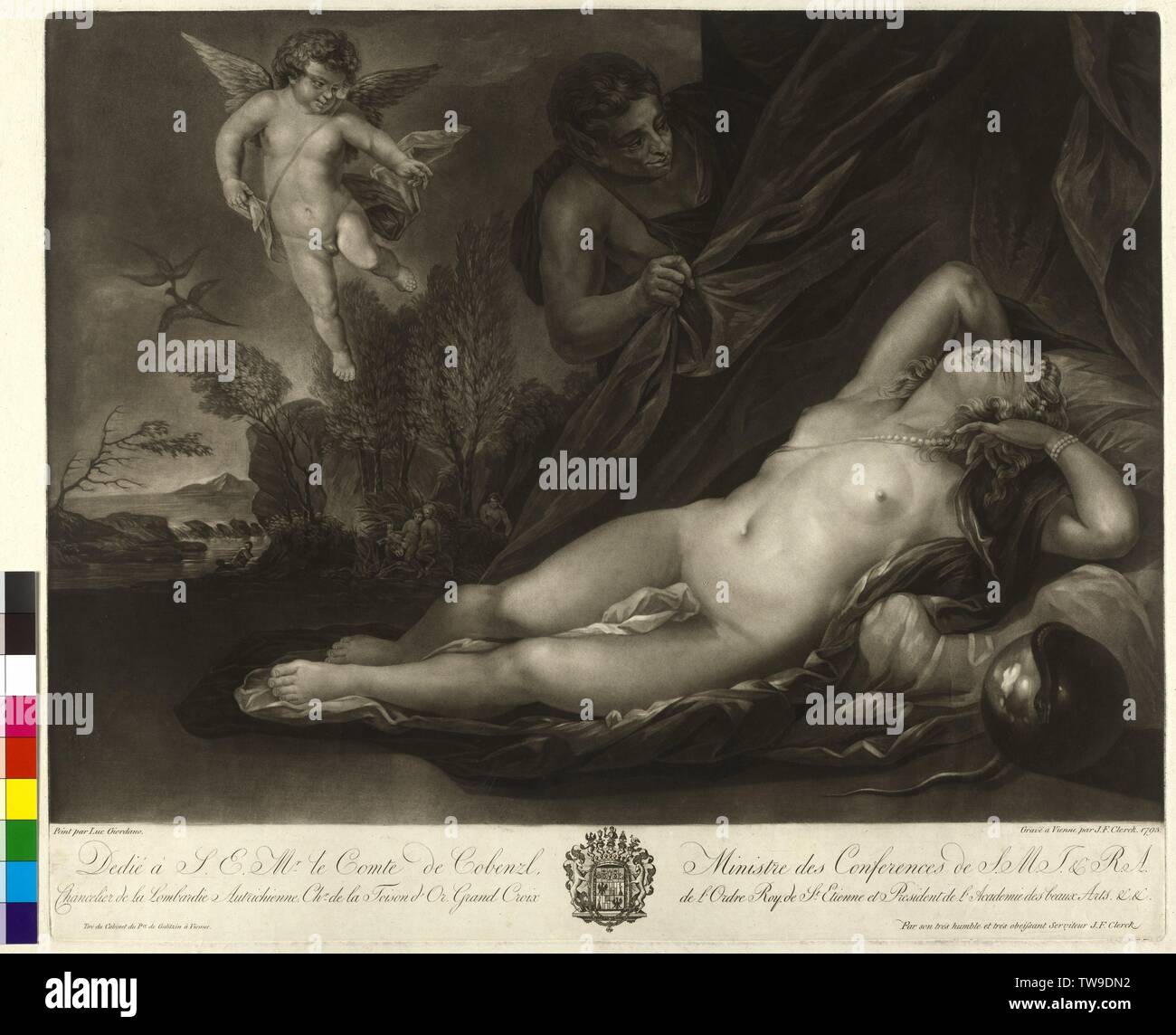 Sleeping Venus, mezzatinta da Jakob Frederick Clerck basato su un dipinto di Luca Giodano, 1793, Additional-Rights-Clearance-Info-Not-Available Foto Stock