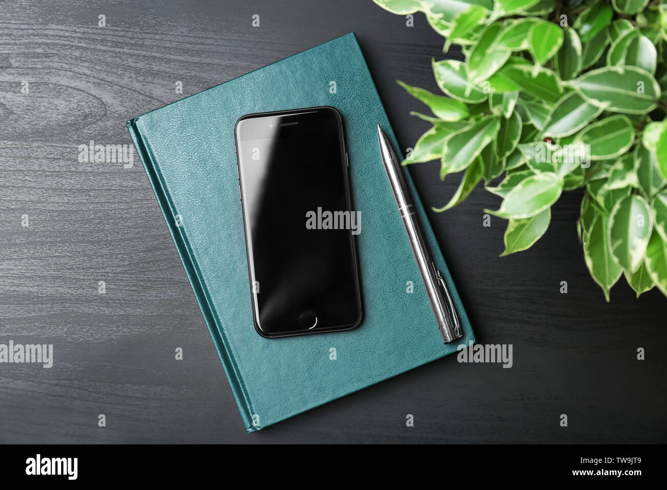 Kiev, Ucraina - 18 dicembre 2017: moderni iPhone 8 spazio grigio e il notebook sul tavolo Foto Stock