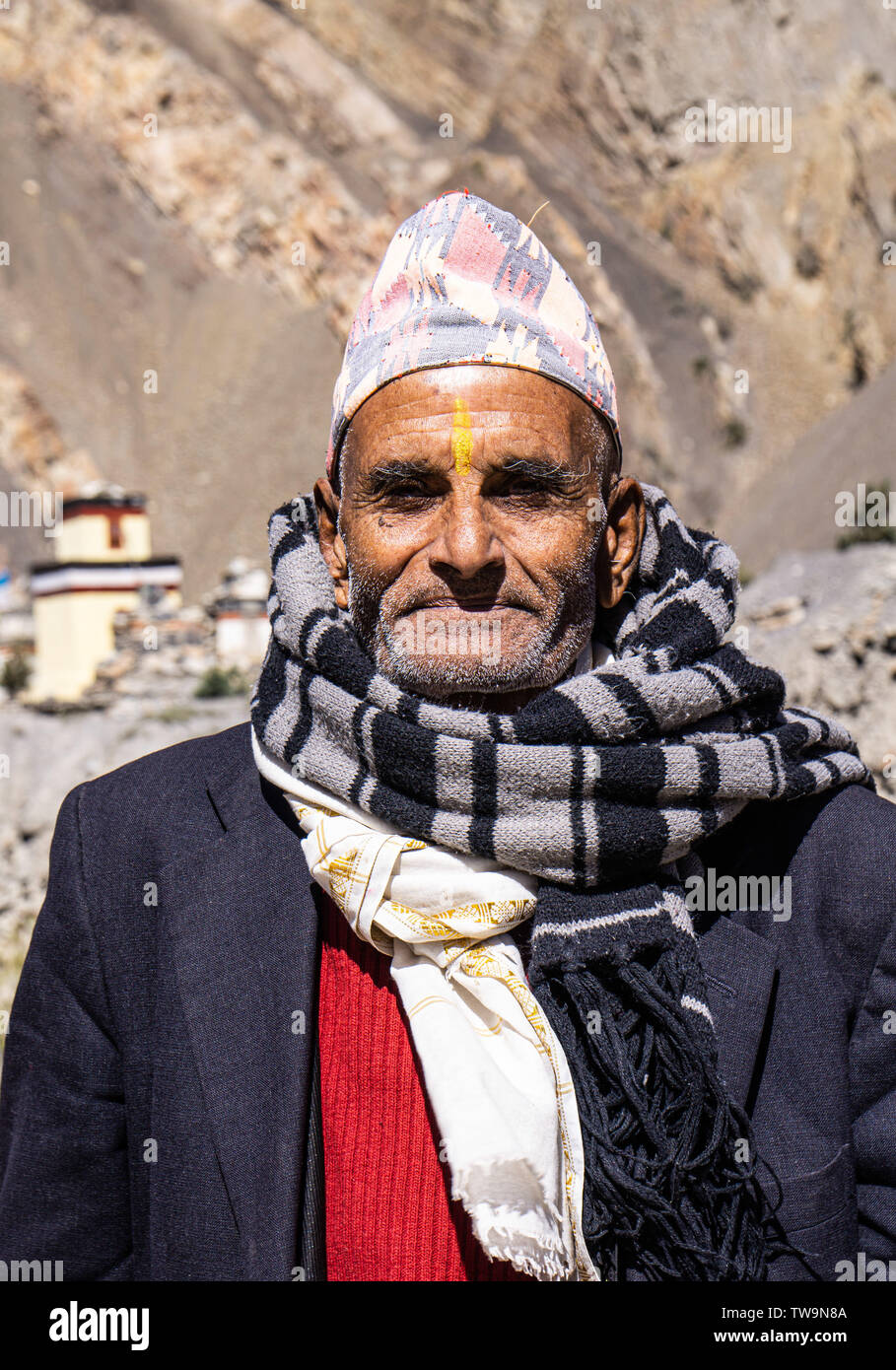 L'uomo anziano in Kagbeni, Nepal Foto Stock