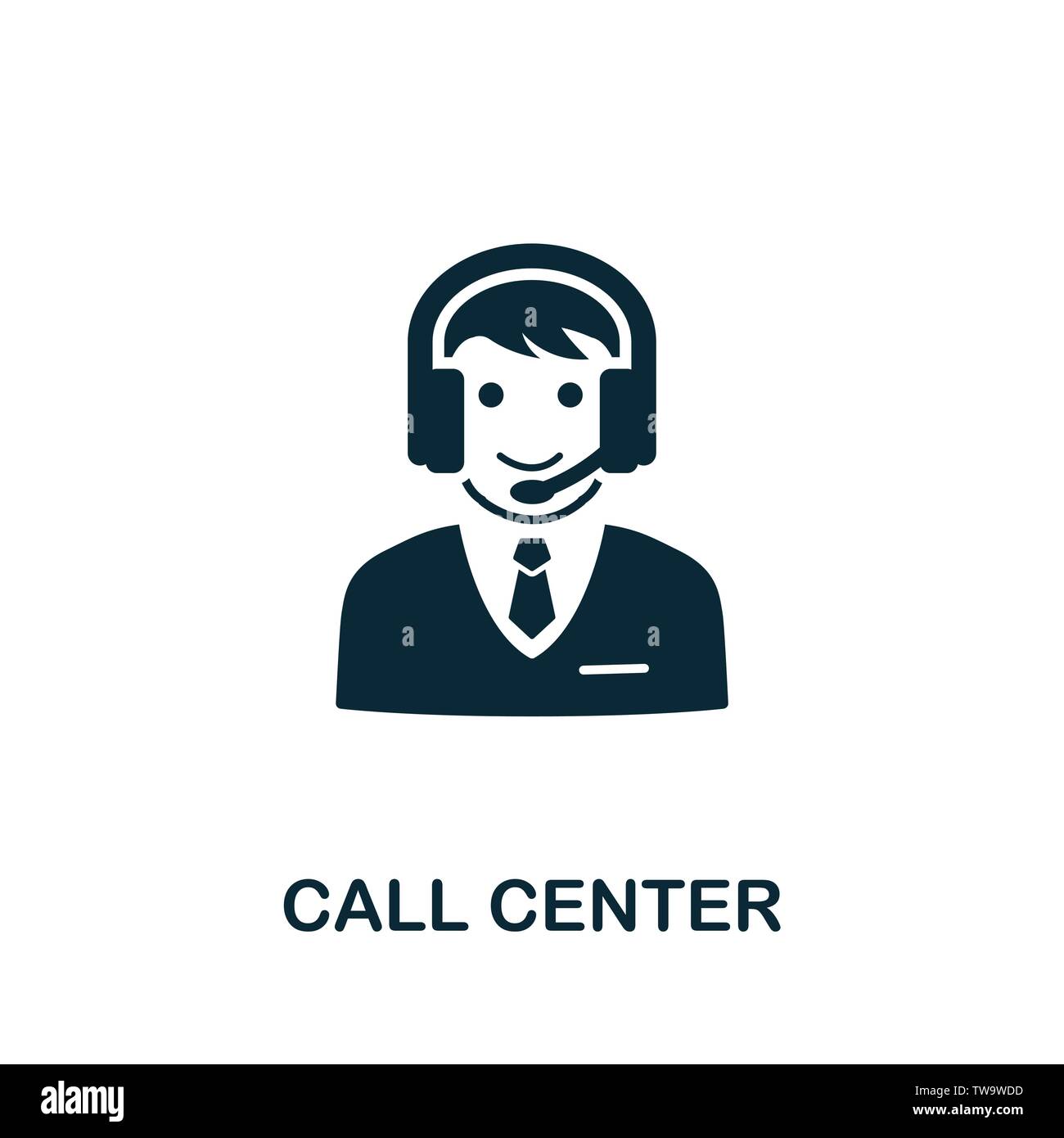 Simbolo dell'icona vettore Call Center. Segno creativo dalla collezione di icone. Icona del Call Center piena per computer e dispositivi mobili Illustrazione Vettoriale