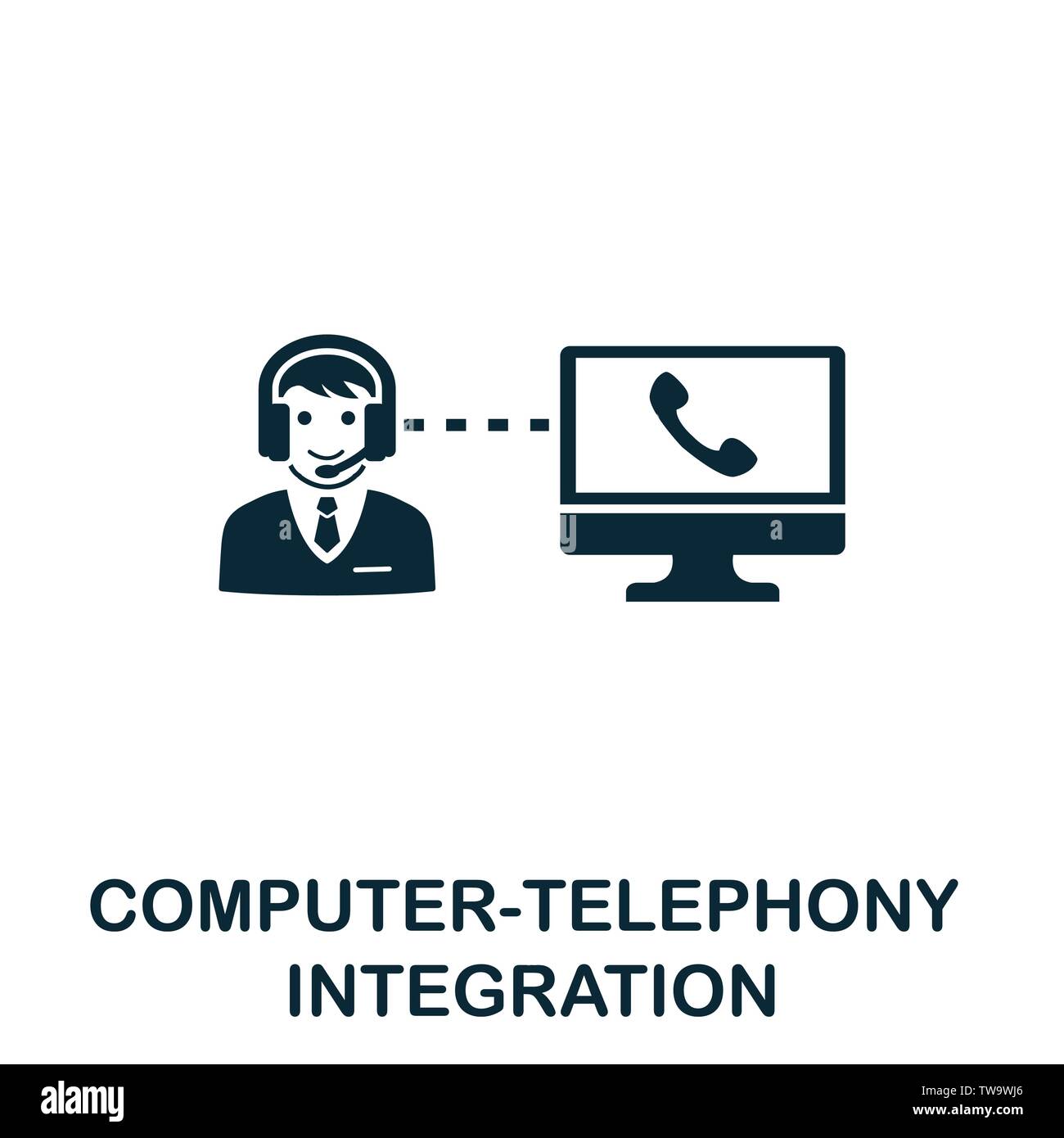 Icona vettore integrazione telefonia-computer. Segno creativo dalla collezione di icone. Icona di integrazione computer-telefonia piatta piena per il computer Illustrazione Vettoriale