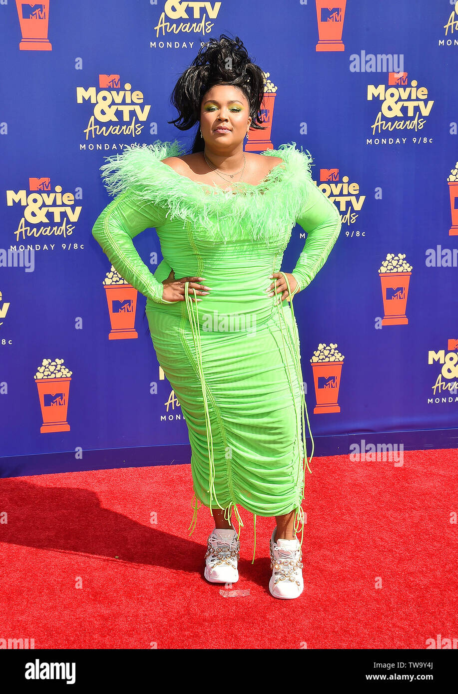 SANTA MONICA, CA - 15 giugno: Lizzo assiste il 2019 MTV Movie e TV Awards a Barker Hangar a giugno 15, 2019 in Santa Monica, California. Foto Stock