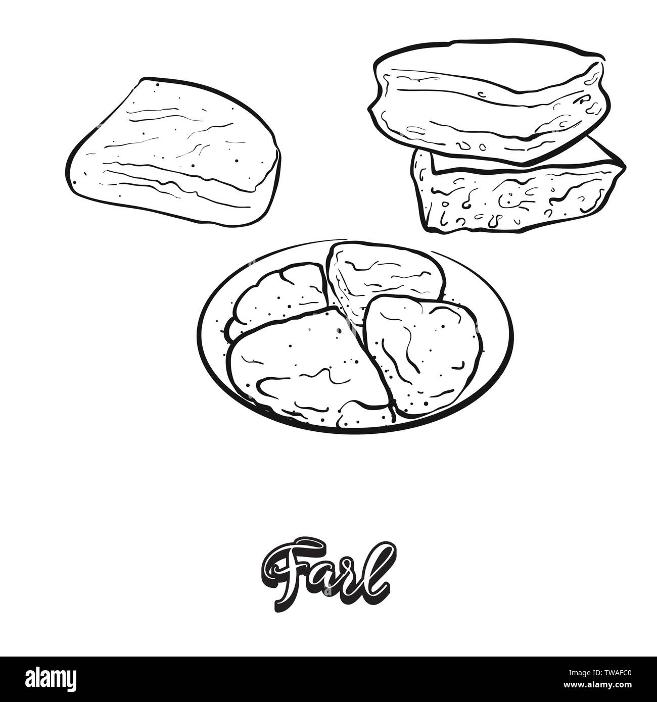 Farl cibo disegna sulla lavagna. Vettore di disegno di focacce, usualmente noto nel Regno Unito. Illustrazione alimentare serie. Illustrazione Vettoriale