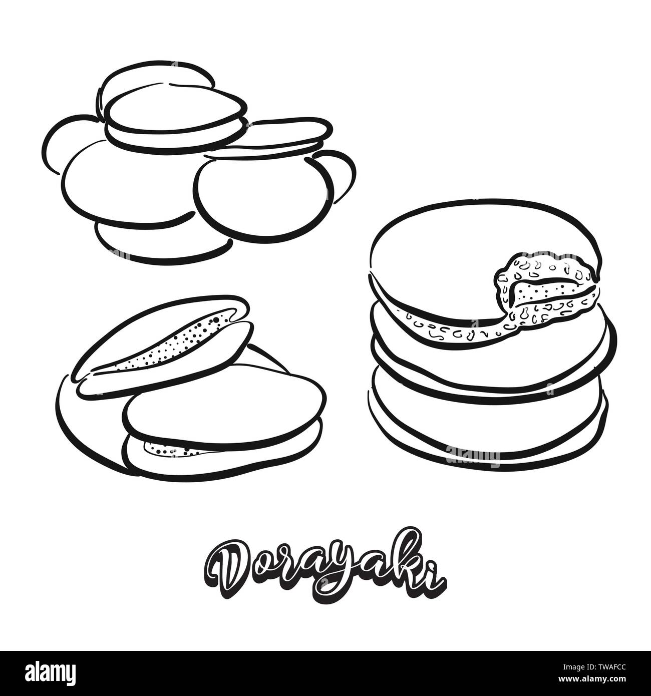 Dorayaki cibo disegna sulla lavagna. Vettore di disegno di pancake, usualmente noto in Giappone. Illustrazione alimentare serie. Illustrazione Vettoriale