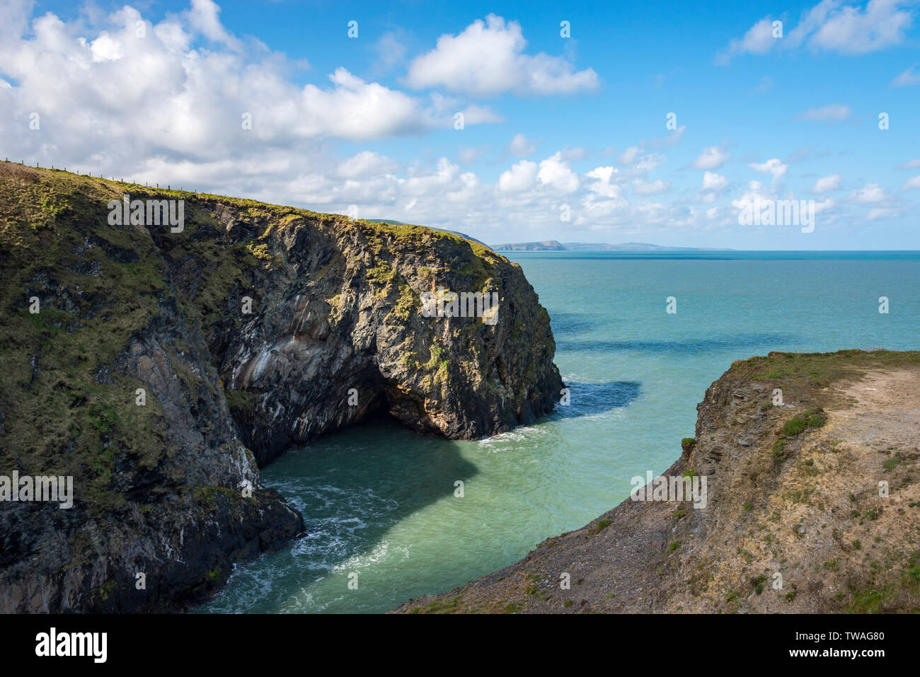 Costa frastagliata a Ceibwr baia vicino a Cardigan in Il Pembrokeshire Coast National Park. Foto Stock