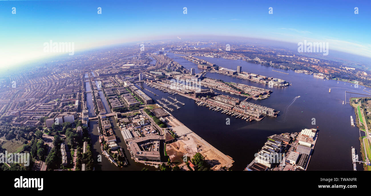 Panorama di antenna IJeiland isola KNSM Amsterdam, Paesi Bassi Foto Stock