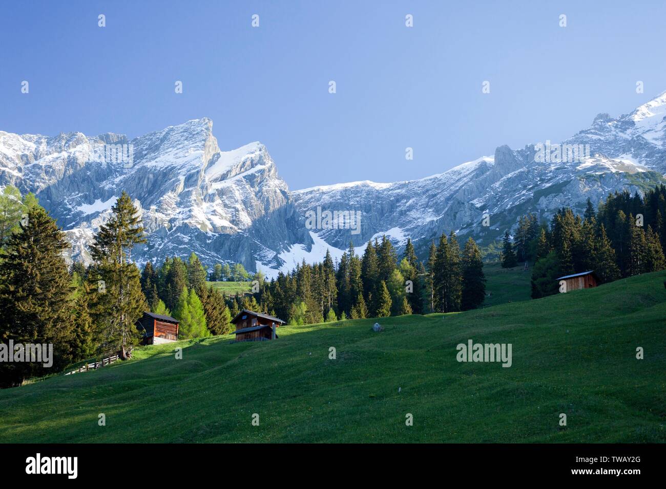 Austria, Tirolo, Alpi Lechtal, Eisenspitze (vetta) dall'Alto. Foto Stock