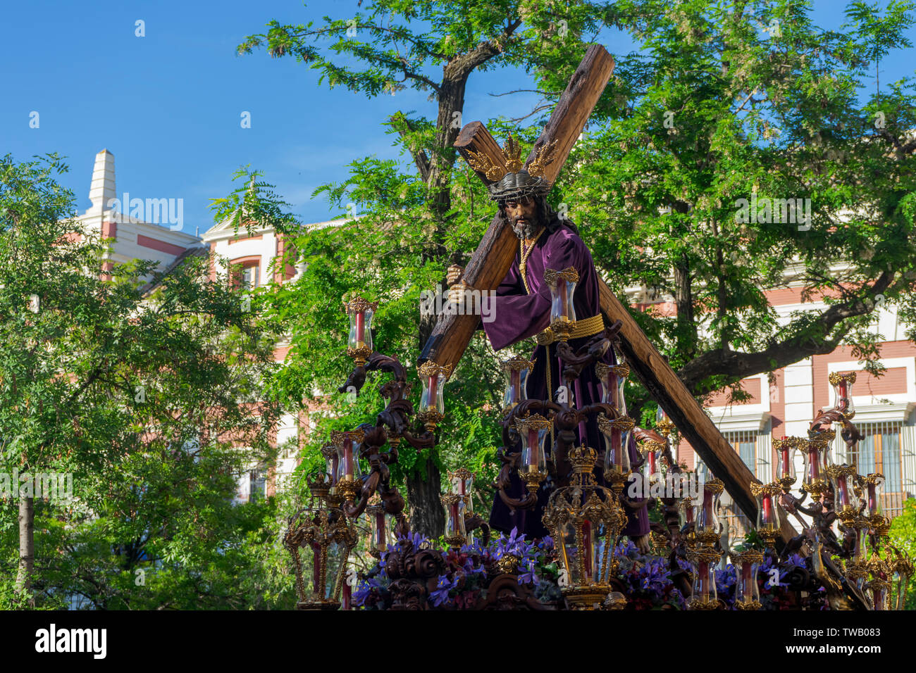 Prima della partenza dalla stazione di penitenza di Padre nostro Gesù di umiltà della fratellanza della collina di l'Aquila, la Settimana Santa di Siviglia. Foto Stock