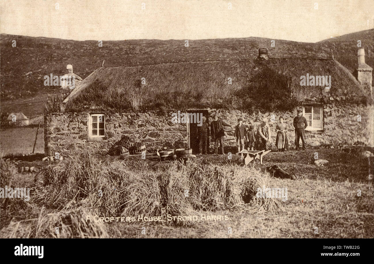 A Crofter's House, Strond, Isola di Harris, Scozia Foto Stock