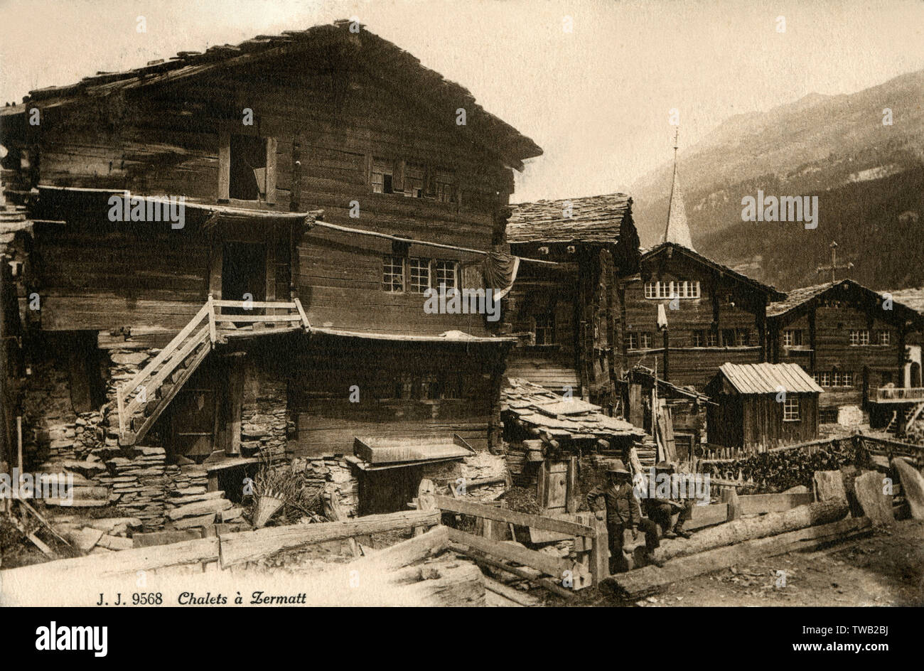 Case in chalet in legno a Zermatt, Svizzera Foto Stock
