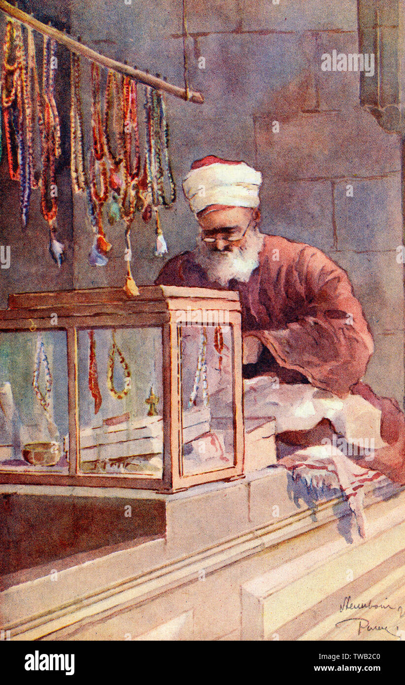 Venditore di cappelletti turchi in un Bazaar Foto Stock