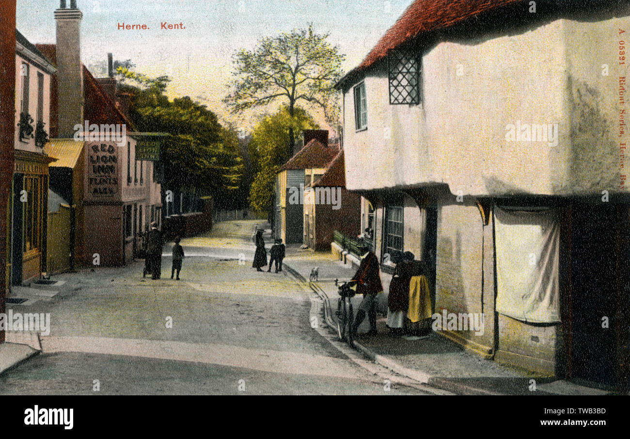 Herne, Kent con il Red Lion Inn Data: circa 1908 Foto Stock