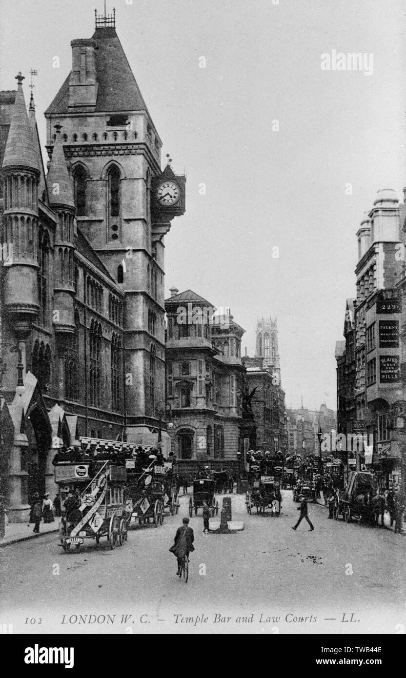 Temple Bar and Law Courts, Fleet Street, Londra Foto Stock