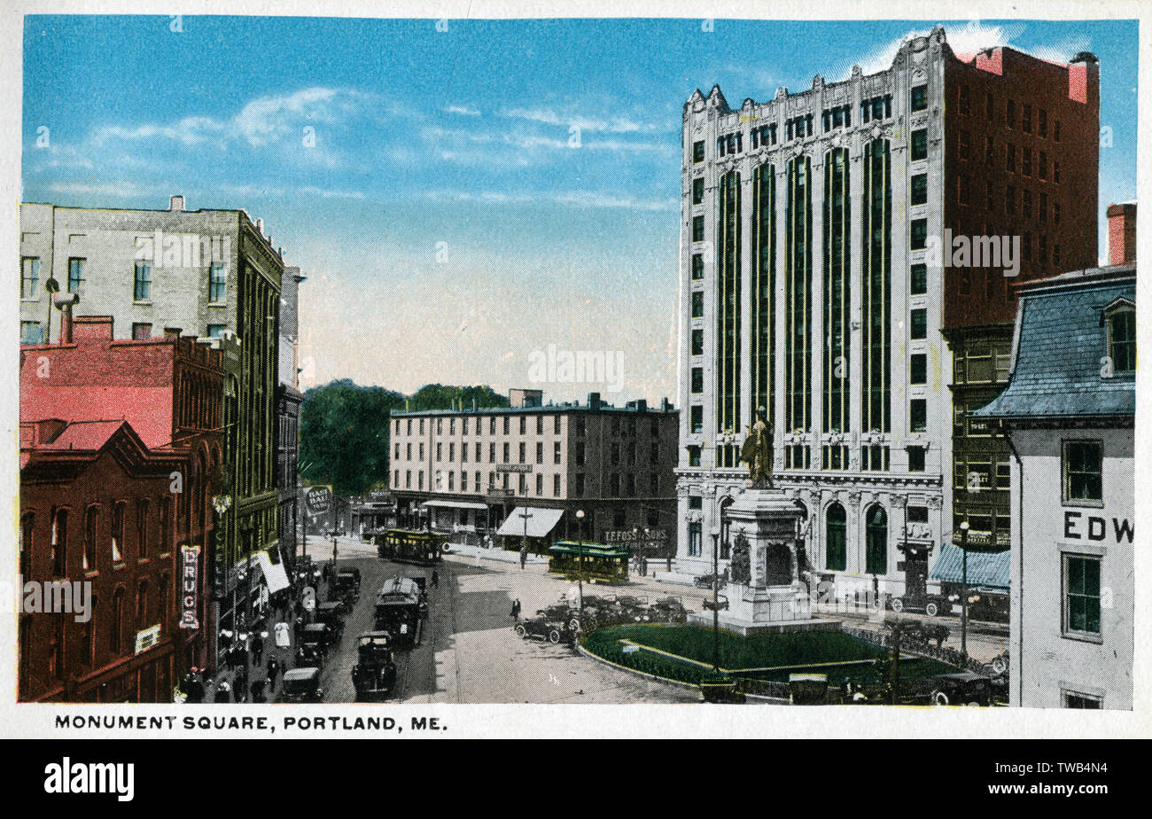 Monument Square, Portland, Maine, Stati Uniti Foto Stock