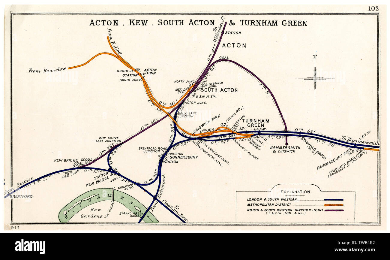 Mappa ferroviaria, Acton, Kew, Turnham Green, Londra Foto Stock