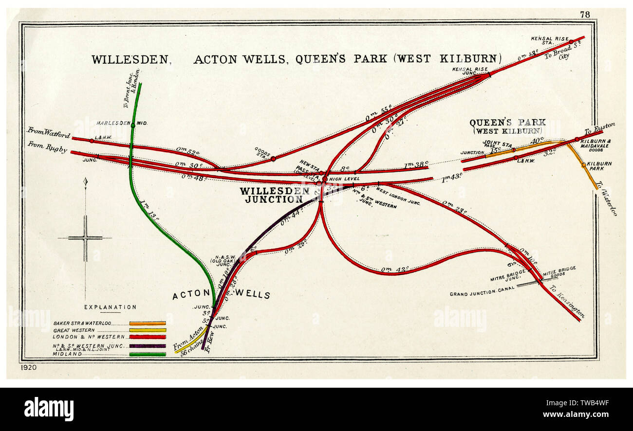 Mappa ferroviaria, Willesden, Acton Wells, Queen's Park, Londra Foto Stock