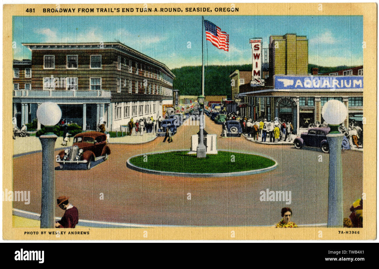 Vista di Broadway, Seaside, Oregon, Stati Uniti Foto Stock