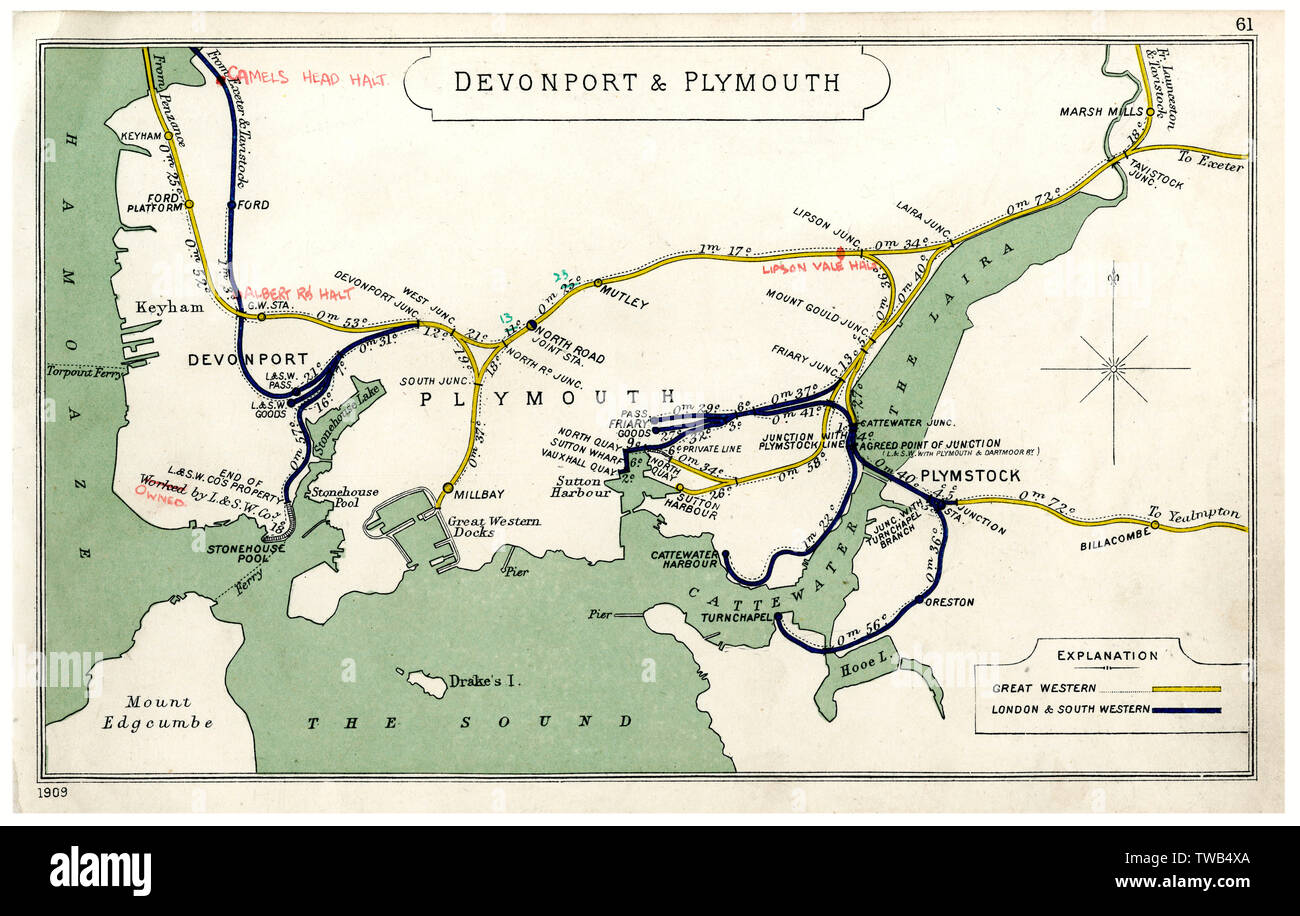 Mappa ferroviaria, Devonport & Plymouth Foto Stock