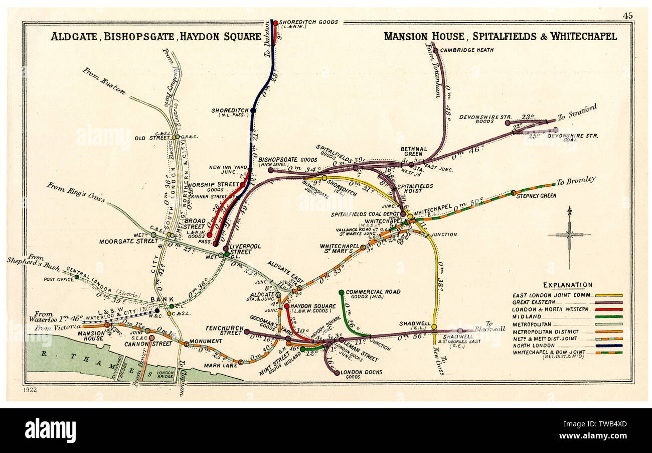 Mappa ferroviaria, Aldgate, Bishopsgate, Haydon Square, Londra Foto Stock