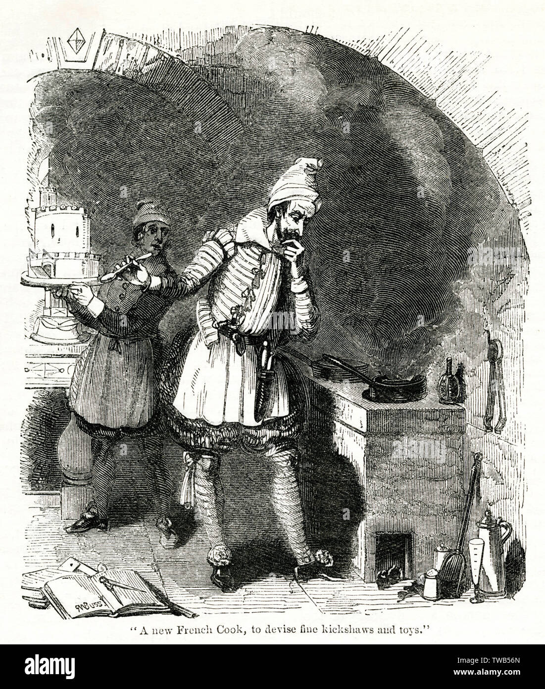 Cuoco francese impegnato per una speciale festa elisabettiana Foto Stock